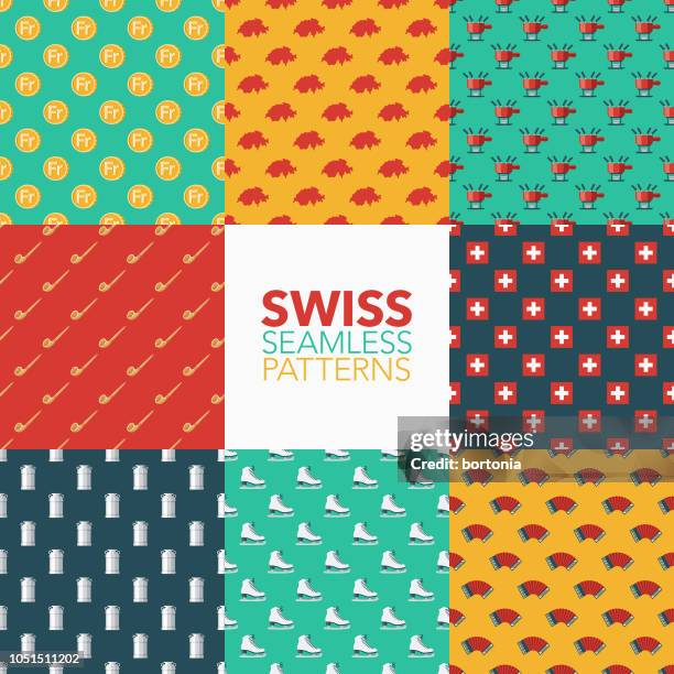 switzerland seamless pattern set - fondue stock illustrations