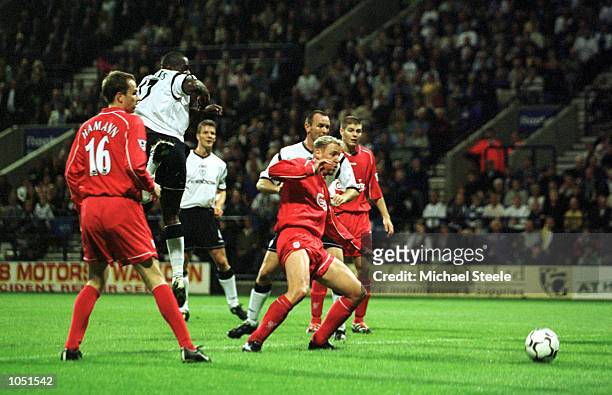 Michael Ricketts of Bolton scores during the match between Bolton Wanderers and Liverpool in the Barclaycard Premiership at Reekok Stadium, Bolton....