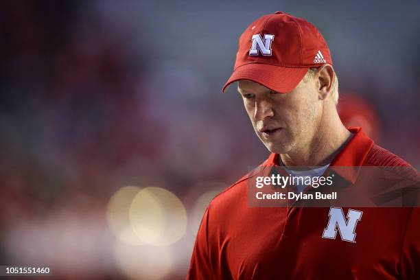 Head coach Scott Frost of the Nebraska Cornhuskers looks on before the game against the Wisconsin Badgers at Camp Randall Stadium on October 6, 2018...