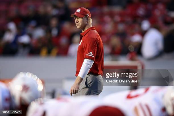 Head coach Scott Frost of the Nebraska Cornhuskers looks on before the game against the Wisconsin Badgers at Camp Randall Stadium on October 6, 2018...