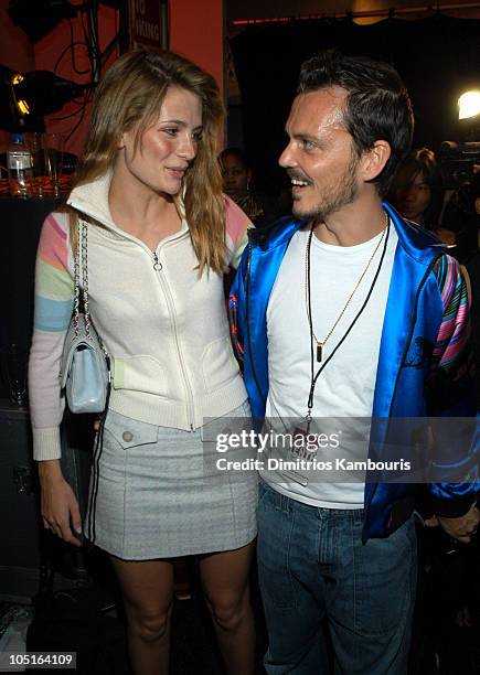 Mischa Barton and Matthew Williamson during Mercedes-Benz Fashion Week Spring 2004 - Matthew Williamson - Backstage at Bryant Park in New York City,...