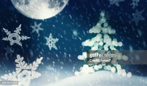magic christmas night with big moon - sun flare trees stock illustrations