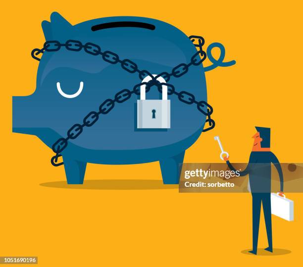 piggy bank are lock - businessman - value chain stock illustrations