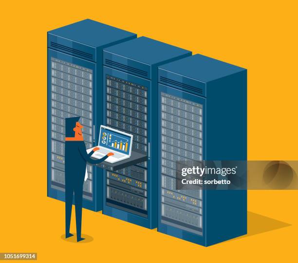 datenbank-zentrum - geschäftsmann - netzwerkserver stock-grafiken, -clipart, -cartoons und -symbole