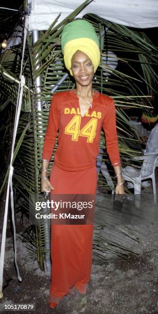 Erykah Badu during TNT Bob Marley All Star Tribute at James Bond Beach in Oracabeca Beach, Jamaica, Jamaica.