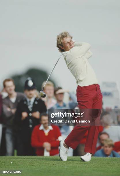 Bernhard Langer of Germany drives off the tee during the 110th Open Championship on 16 July 1981 at the Royal St George's Golf Club in Sandwich,...