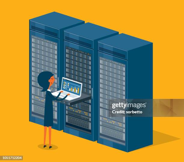 database center - businesswoman - computer network support stock illustrations