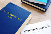 Landlord-Tenant Law and eviction notice on a desk.