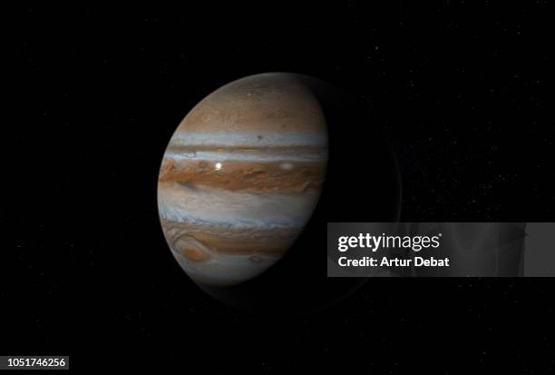 outer space exploration with jupiter planet. - jupiter planet stock pictures, royalty-free photos & images