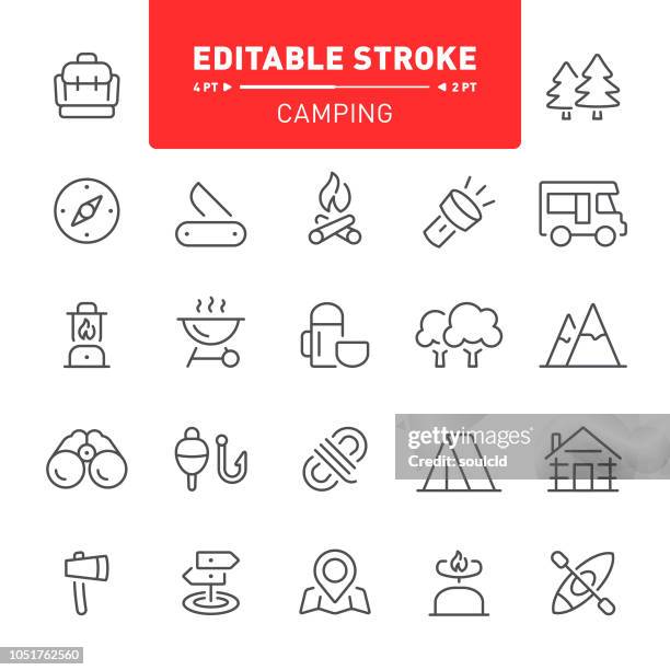 stockillustraties, clipart, cartoons en iconen met camping pictogrammen - kampvuur