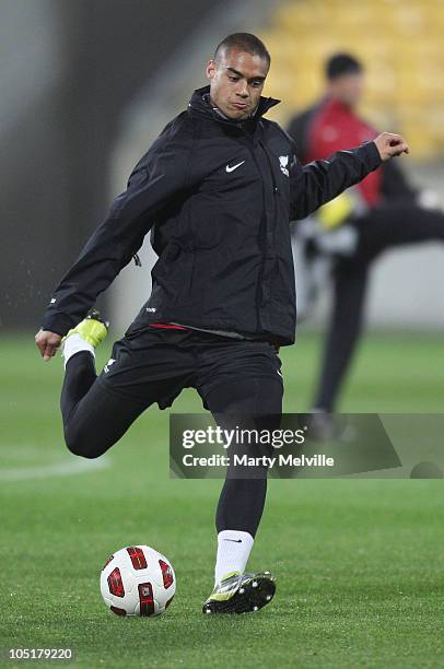 Winston Reid of the All Whites trains during a New Zealand All Whites training session at the Westpac Stadium on October 11, 2010 in Wellington, New...