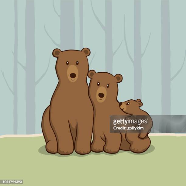 illustrazioni stock, clip art, cartoni animati e icone di tendenza di famiglia di orsi nei boschi - bear cub