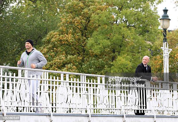 Vitali Klitschko of Ukraine meets 'Unheilig' at Bodos Bootssteeg on Oktober 11, 2010 in Hamburg, Germany. The WBC World Championship Heavyweight...