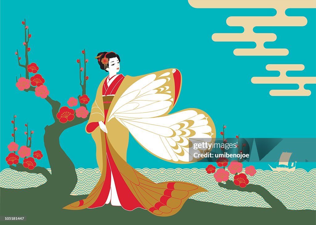 Mulher vestindo "kimono".