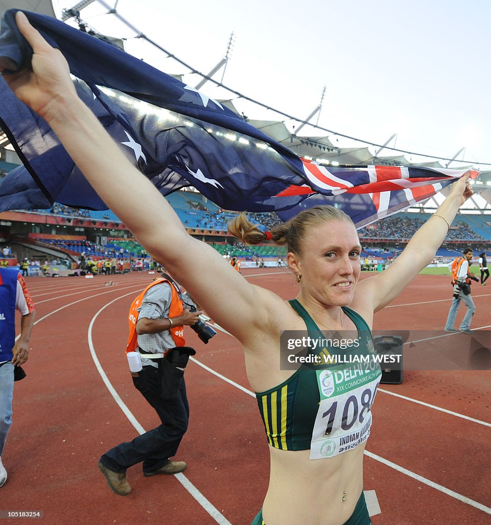 Australia's Sally Pearson celebrates her