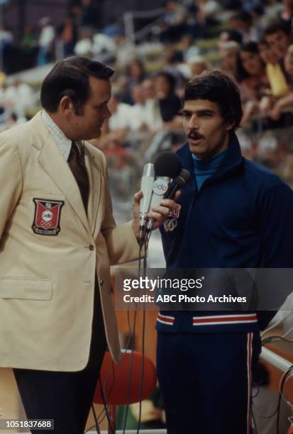 Keith Jackson, Mark Spitz being interviewed at the 1972 Summer Olympics / the Games of the XX Olympiad, Schwimmhalle.