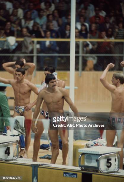 Mark Spitz competing in the Men's swimming tournament at the 1972 Summer Olympics / the Games of the XX Olympiad, Schwimmhalle.