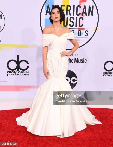 Dua Lipa arrives at the 2018 American Music Awards at Microsoft Theater on October 9, 2018 in Los Angeles, California.