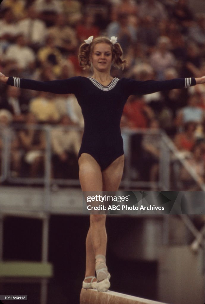 Dutch athlete competing in the Women's balance beam event at the 1972 ...