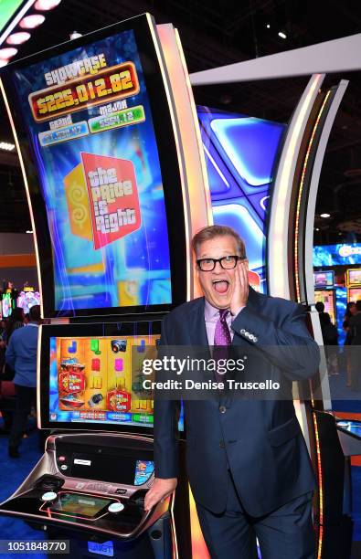 Gameshow host Drew Carey celebrates the world debut of three The Price is Right slot games by International Game Technology at the Global Gaming...