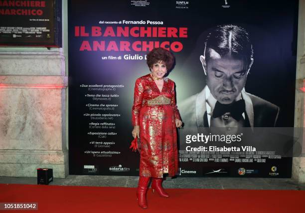 Gina Lollobrigida attends Premiere Il Banchiere Anarchico by Giulio Base at Cinema Quirinetta on October 10, 2018 in Rome, Italy.