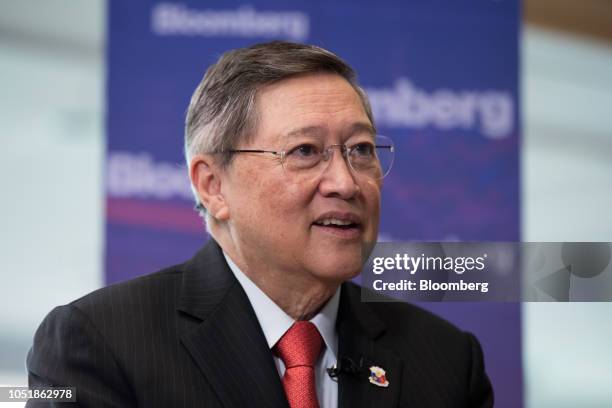 Carlos Dominguez, the Philippines' secretary of finance, speaks during a Bloomberg Television interview on the sidelines of the International...