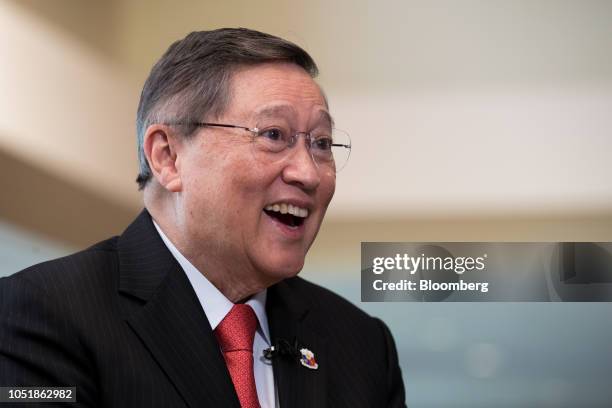 Carlos Dominguez, the Philippines' secretary of finance, speaks during a Bloomberg Television interview on the sidelines of the International...