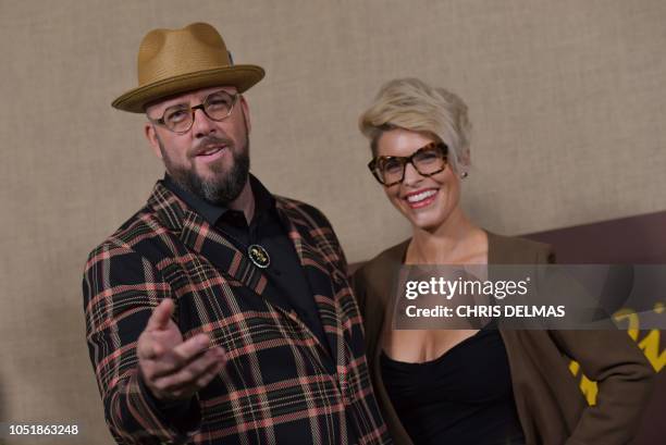 Actor Chris Sullivan and his wife Rachel Reichard arrive for the HBO series premiere of "Camping" on October 10, 2018 at the Paramount studios in Los...