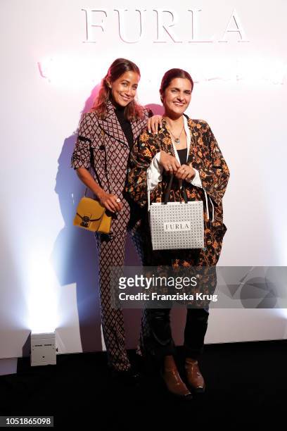 Rabea Schif and Leyla Piedayesh attend the Furla Dinner and Party at Borchardt Restaurant on October 10, 2018 in Berlin, Germany.