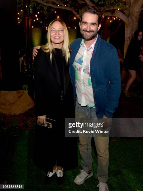 Sia and Jay Duplass pose at the after party for the premiere of the HBO series "Camping" at Paramount Studios on October 10, 2018 in Los Angeles,...