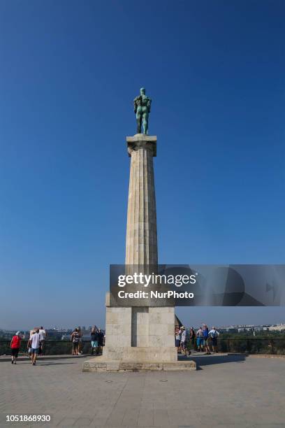 Pobednik Monument in Belgrade, Serbia, located on the hill fortress of Kalemegdan. It honors the victorious armies of Serbia during their struggles...