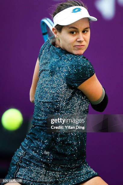 Jana Cepelova of Slovakia returns a shot during the second Round singles match against Elise Mertens of Belgium on Day 4 of 2018 WTA Tianjin Open at...