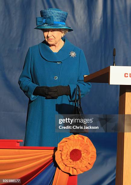 Queen Elizabeth II prepares to name Cunard's new cruise-liner Queen Elizabeth II in Southampton Docks on October 11, 2010 in Southampton, England.