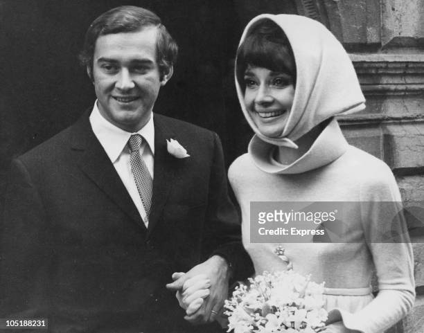 Belgian-born actress Audrey Hepburn with her second husband, Italian psychiatrist Andrea Dotti , after their wedding, Morges, Switzerland, 18th...