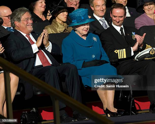 Queen Elizabeth II attends the ceremony to name Cunard's new cruise-liner Queen Elizabeth II in Southampton Docks on October 11, 2010 in Southampton,...