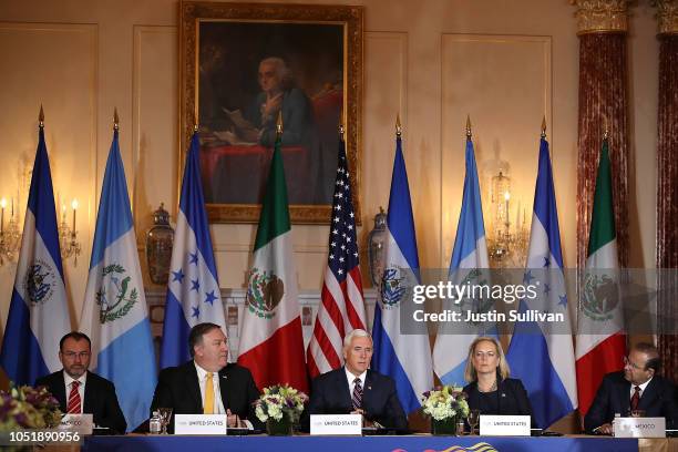Mexican Foreign Secretary Luis Videgaray, U.S. Secretary of State Mike Pompeo, U.S. Vice President Mike Pence, Homeland Security Secretary Kirstjen...