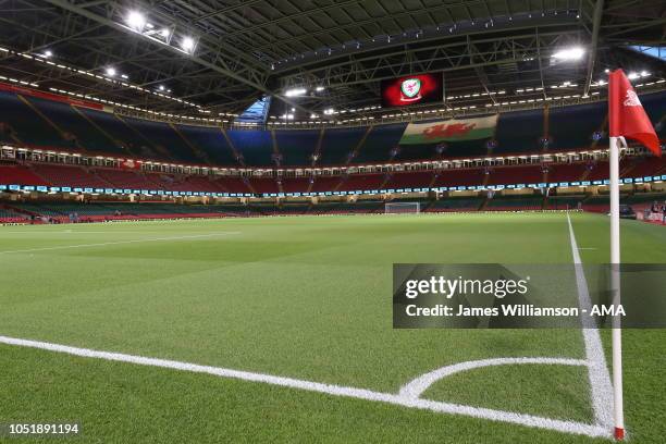 General view of the Principality Stadium where Wales are due to take on Spain in an international friendly during the International Friendly match...