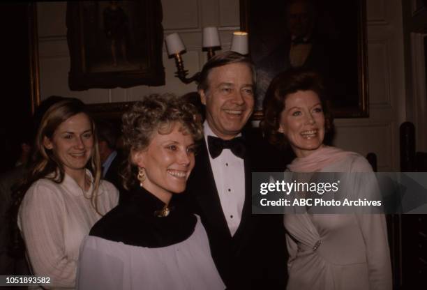 Forrest Compton, Ann Flood behind the scenes anniversary party at the soap opera 'Edge of Night'.