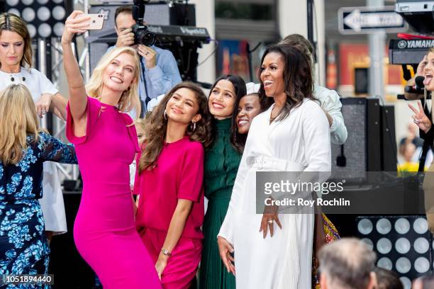 Karlie Kloss, Zendaya, Freida Pinto, and Michelle Obama take a selfie during NBC's 'Today' Celebrates The International Day Of The Girl at...