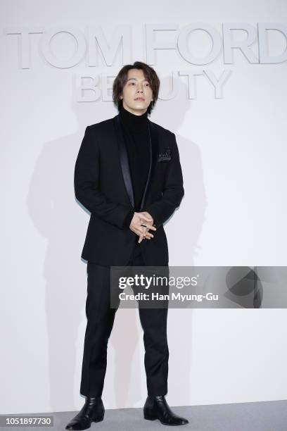 Donghae of South Korean boy band Super Junior attends the photocall for the TOM FORD Beauty on October 11, 2018 in Seoul, South Korea.