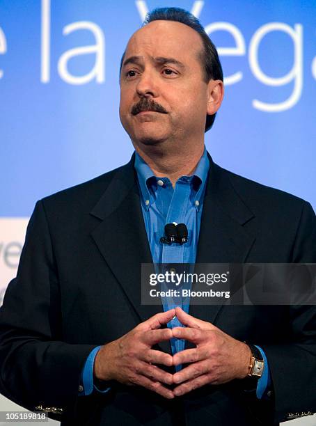 Ralph De La Vega, president and chief executive officer of AT&T's Inc.'s mobility and consumer markets division, speaks during an event for the...