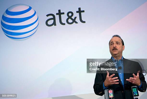 Ralph De La Vega, president and chief executive officer of AT&T's Inc.'s mobility and consumer markets division, speaks during an event for the...