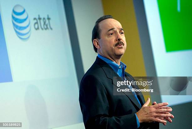 Ralph De La Vega, president and chief executive officer of AT&T's Inc.'s mobility and consumer markets division, speaks during an event for the...