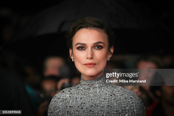 Keira Knightley attends the UK Premiere of "Colette" and BFI Patrons gala during the 62nd BFI London Film Festival on October 11, 2018 in London,...