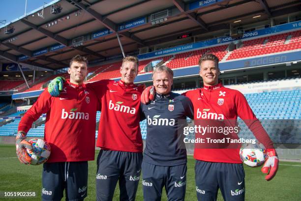 Rune Almenning Jarstein, Eirik Holmen Johansen, Coach Frode Grodaas, Orjan Nyland of Norway during the UEFA Nations League C group three match...