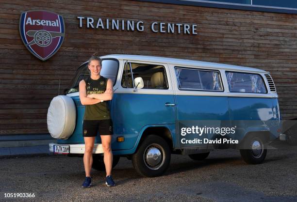 Tabea Kemme of Arsenal Women with her VW Camper Van at London Colney on October 10, 2018 in St Albans, England.