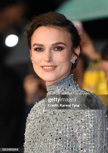 Keira Knightley attends the UK Premiere of "Colette" and BFI Patrons gala during the 62nd BFI London Film Festival on October 11, 2018 in London,...