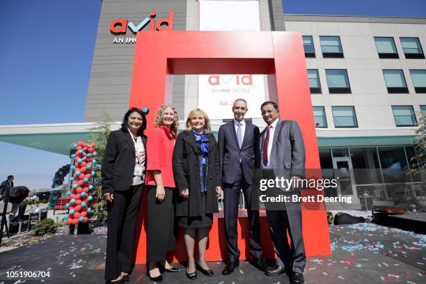 Listed left to right, Bhanu Patel, IHG Global SVP Mainstream Brands Heather Balsley, Governor Mary Fallin, IHG Americas CEO Elie Maalouf, and...