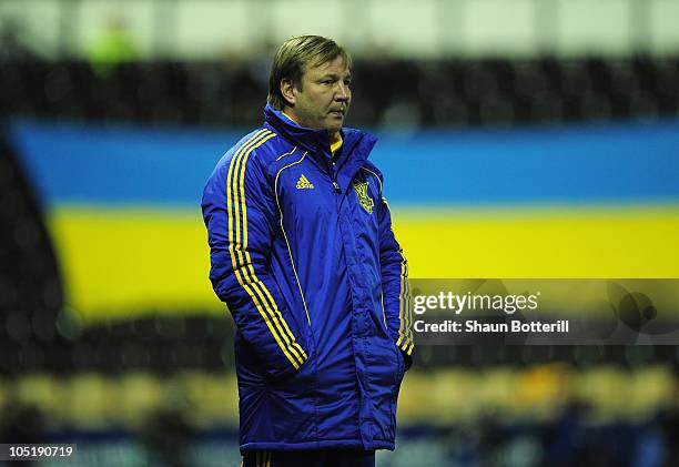 Ukraine coach Yuriy Kalitvintsev during the International Friendly match between Ukraine and Brazil at Pride Park Stadium on October 11, 2010 in...