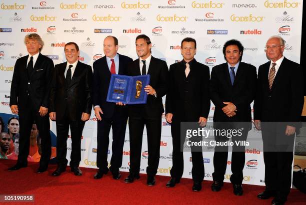 Football players Giancarlo Antognoni, agent Antonio Caliendo, Prince Albert of Monaco and former football players Francesco Totti, Carlos Dunga, Hugo...